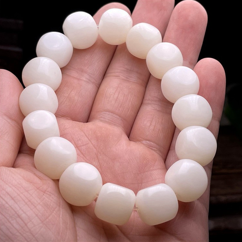 妙聚福阴皮白玉菩提根手串男女手持单圈佛珠配饰金刚星月风化菩提子