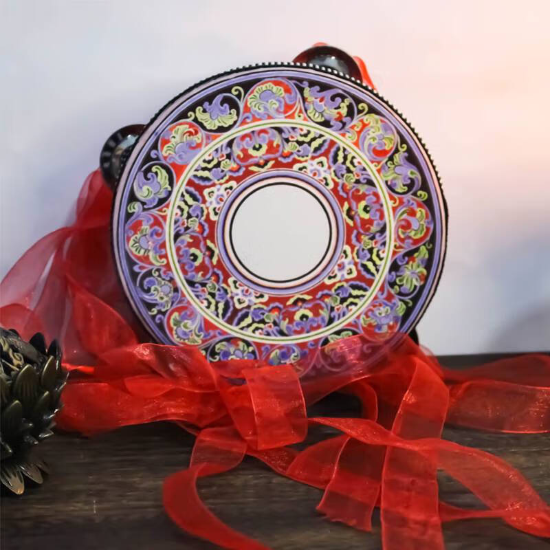 敦煌飞天鼓 儿童敦煌飞天舞蹈手持铃鼓汉服道具敦煌井藻图案新疆鼓