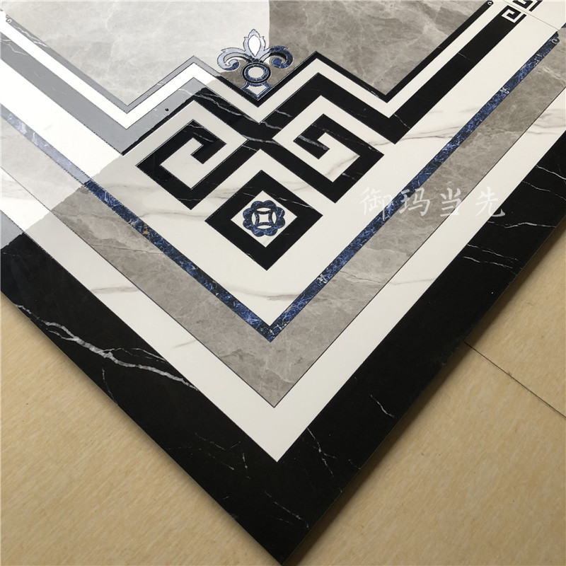 佛山新款简约灰色客厅拼花地砖入户餐厅玄关仿水刀拼图花瓷砖1600x