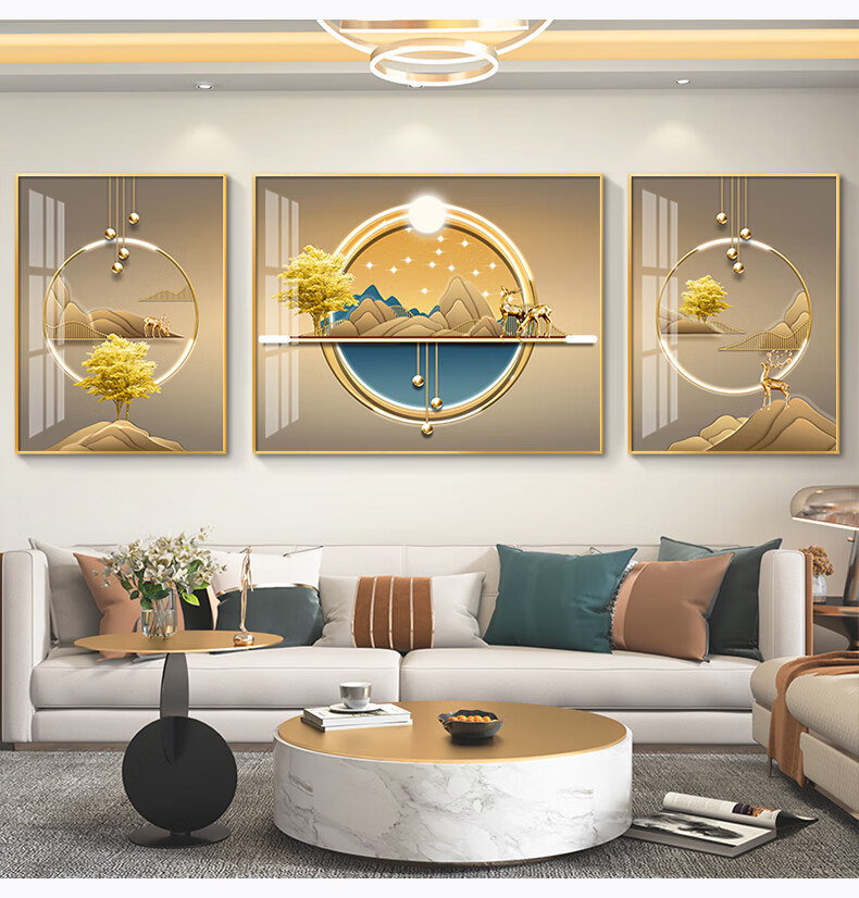 懿溪家居福禄轻奢客厅装饰画沙发背景墙挂画三联画简约现代壁画大气墙
