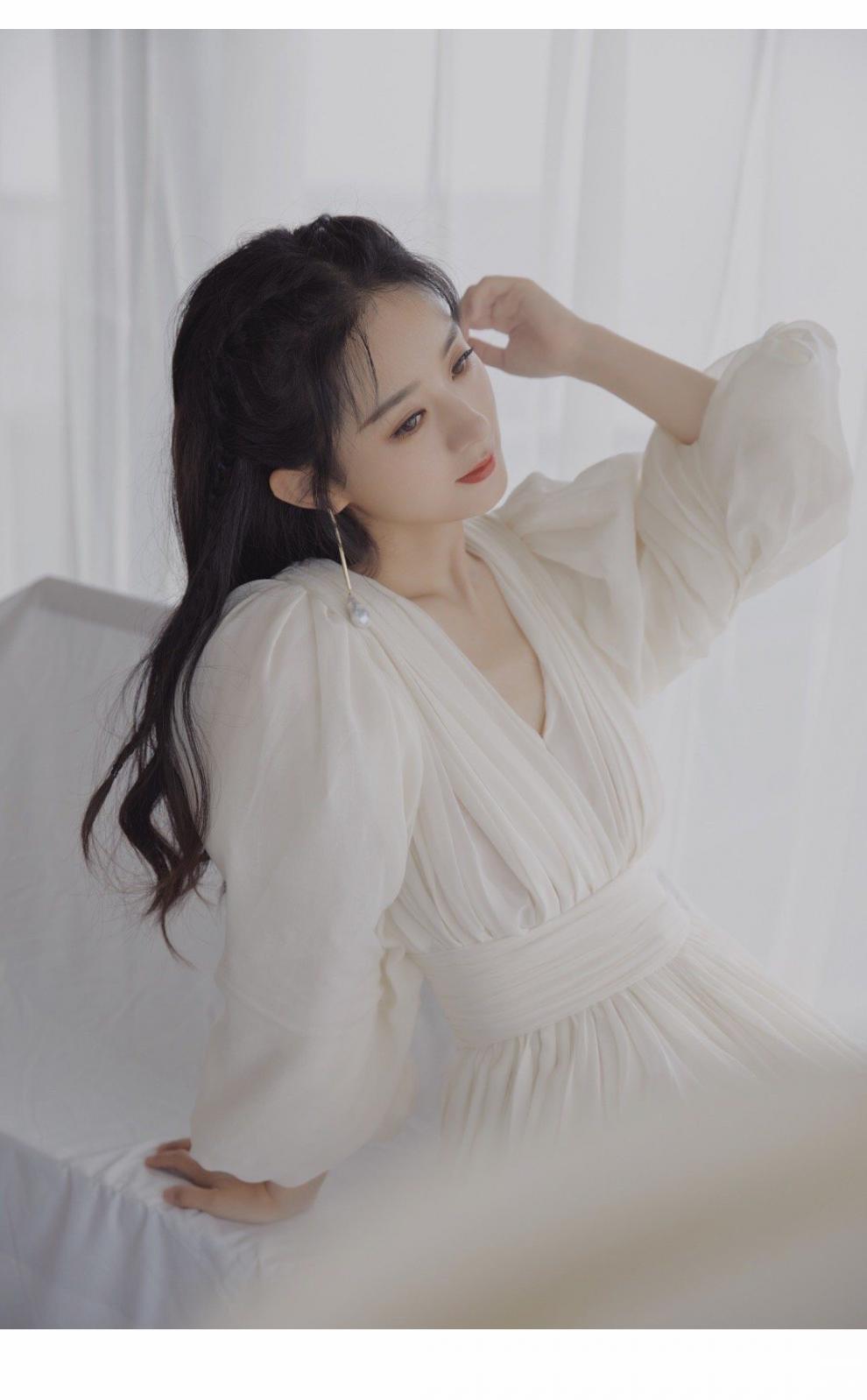 赵丽颖明星同款衣服春装年早春法式初恋白色泡泡袖连衣裙子女白色预售