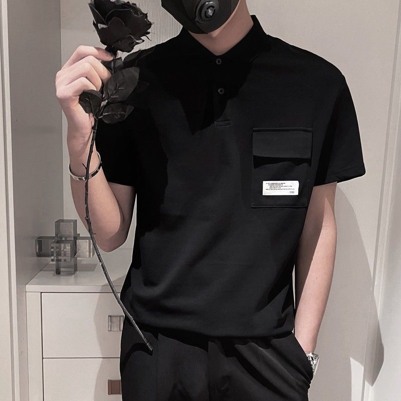 迈雷驰夏季短袖polo衫黑色痞帅体恤翻领半袖上衣t潮牌感男装上衣韩版