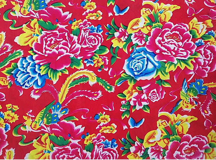 布头处理纯棉布头东北大花布凤凰牡丹装饰绸人造棉面料酒店农家乐装修