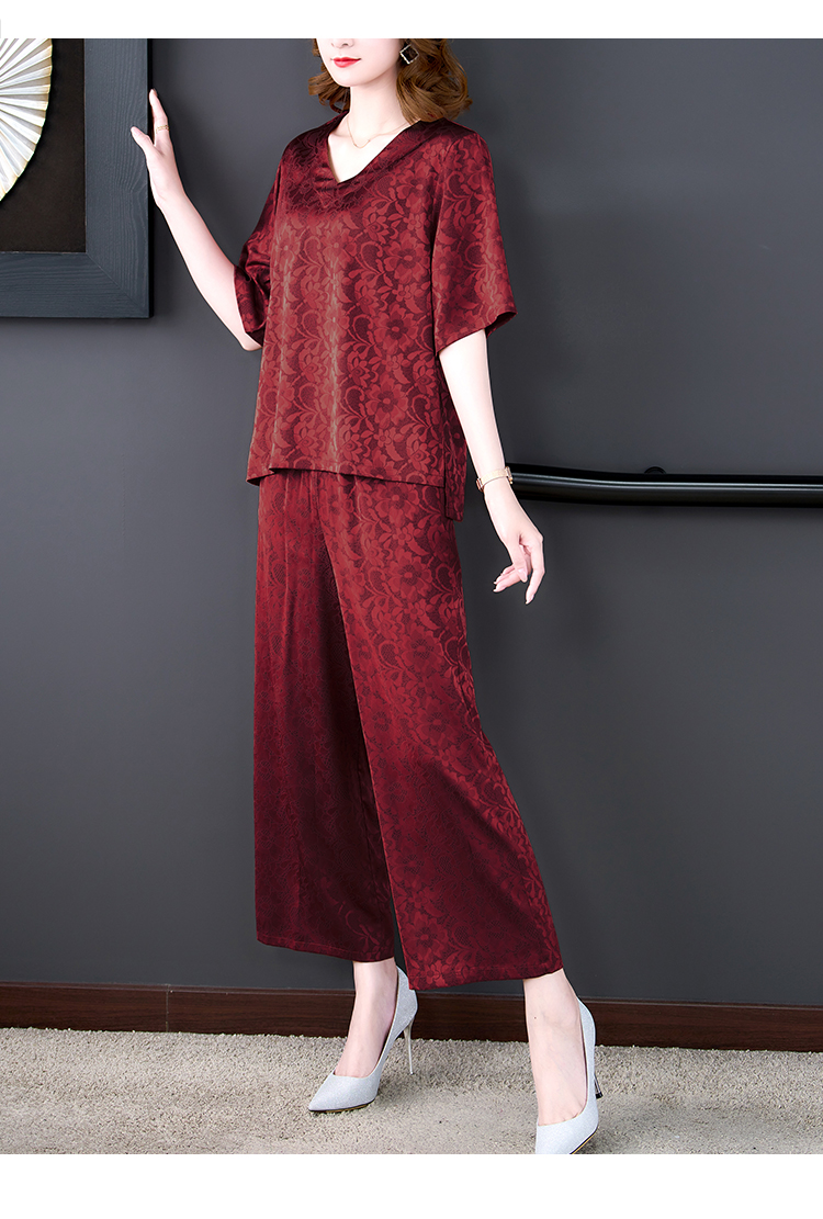 ubnb国际高档品牌进口品质香云纱真丝t恤桑蚕丝阔腿裤夏季时尚套装