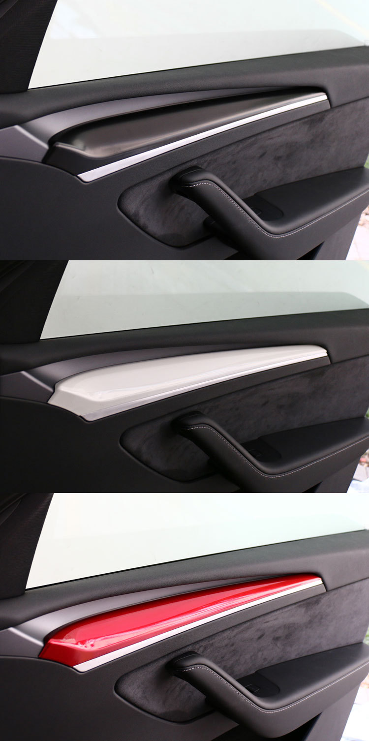 特斯拉model3车门装饰条modely车内改装配件21款model3y车门饰条碳纤