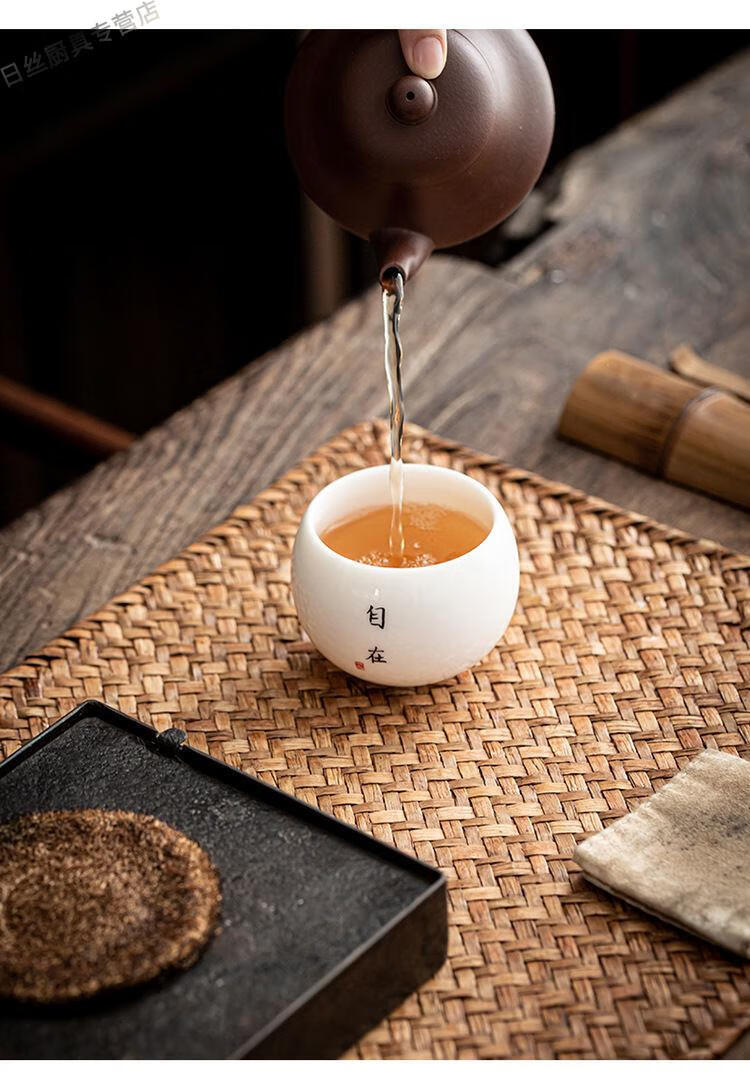 品茗杯陶瓷茶杯茶具日式龙蛋杯功夫单杯主人杯喝茶碗禅意杯知足羊脂玉
