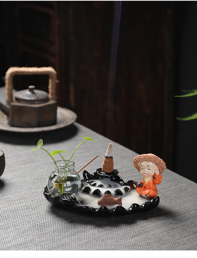 倒流香炉茶宠摆件创意茶道摆件禅意小和尚茶道茶玩茶宝茶桌茶具