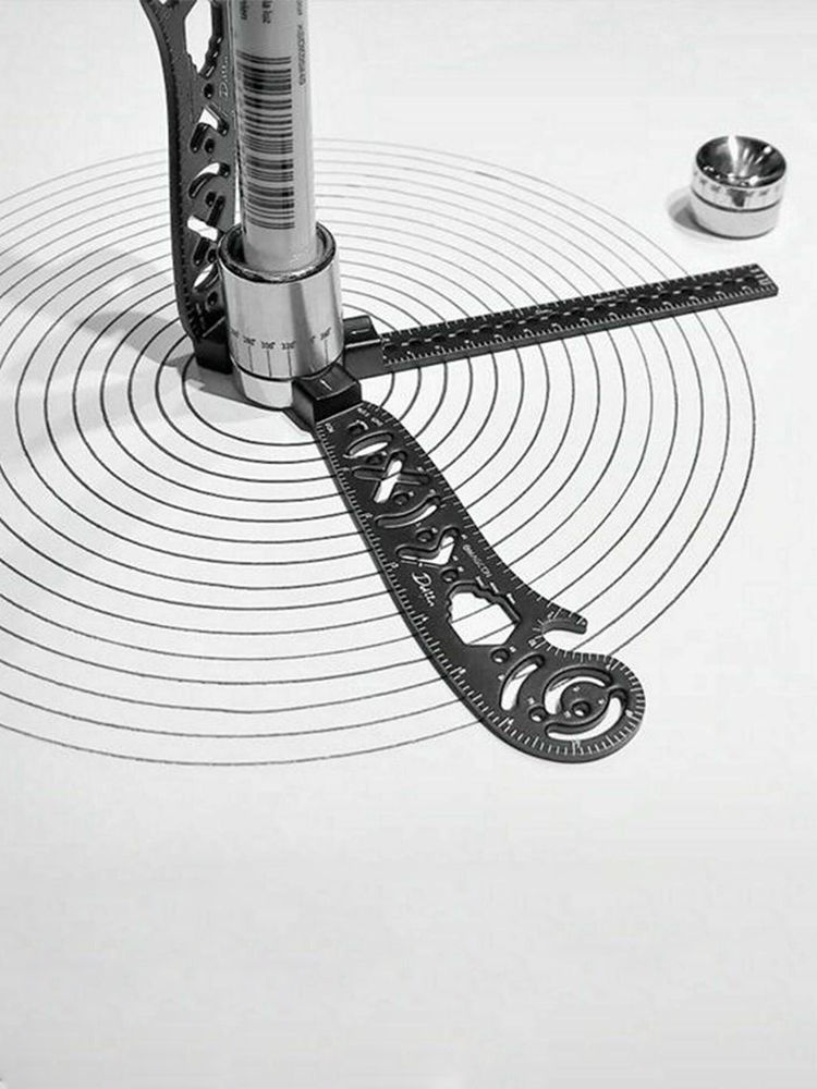 绘图尺多功能edc圆规创意画图工具美术办公圆规带磁尺子绘图用品温妤