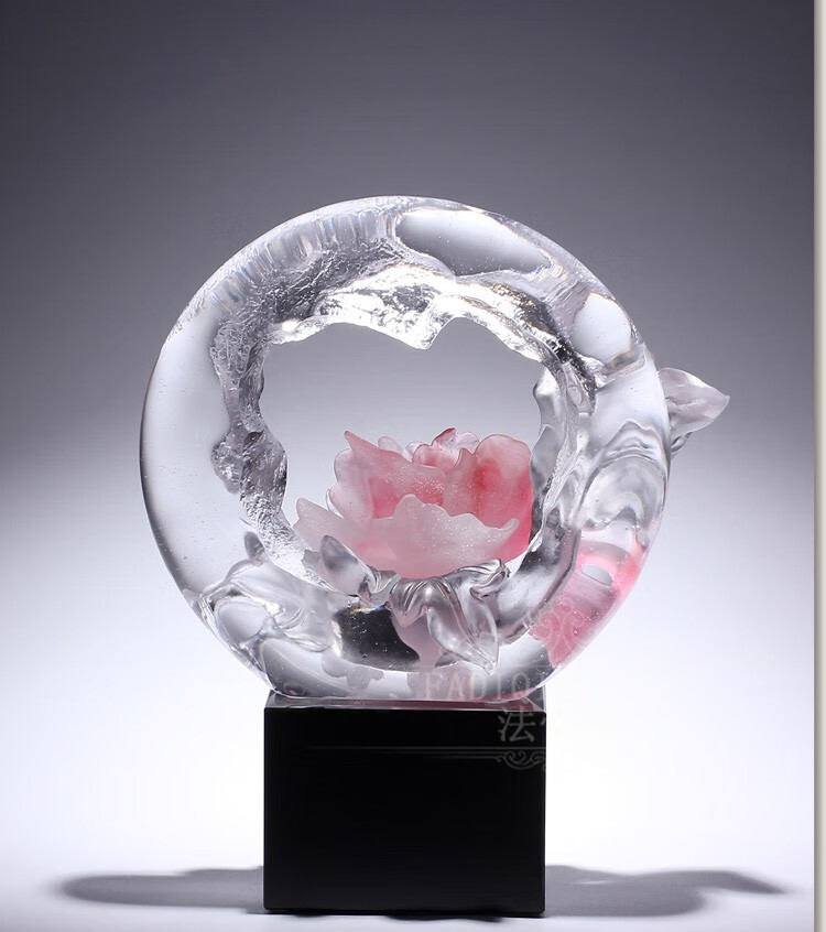 法帝旗轻奢品牌结婚礼品琉璃牡丹花艺术品摆件粉烧办公室客厅婚房桌面