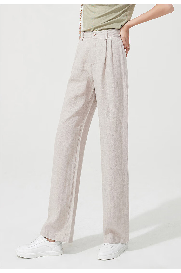 逸阳白色纯亚麻阔腿裤女2022夏高腰直筒宽松休闲显瘦拖地裤薄3820木