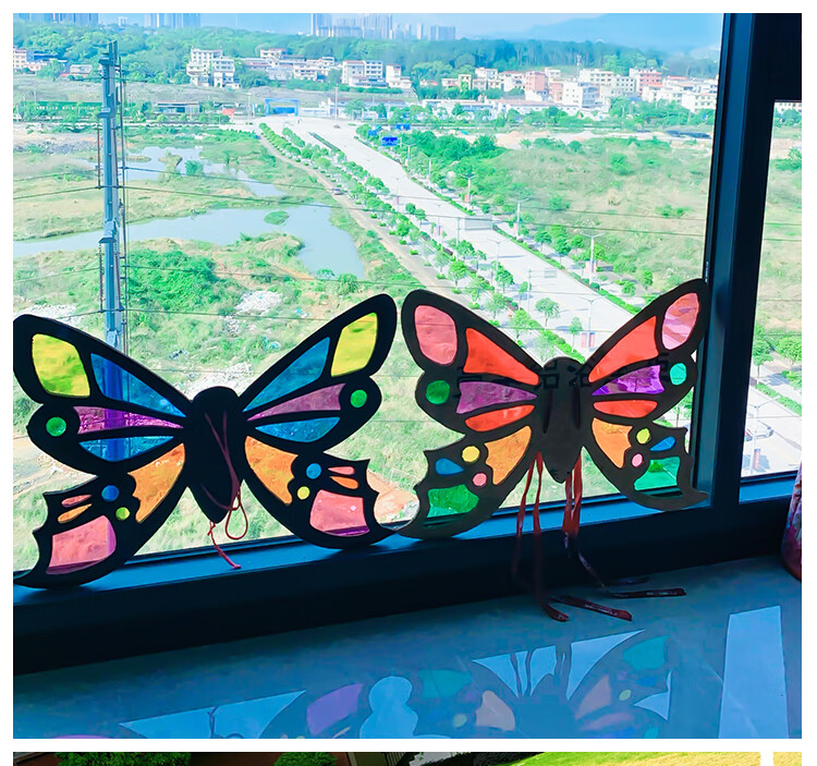 彩色玻璃纸手工幼儿园透明透光硬片材儿童七彩塑料纸a4翅膀彩纸 红橙