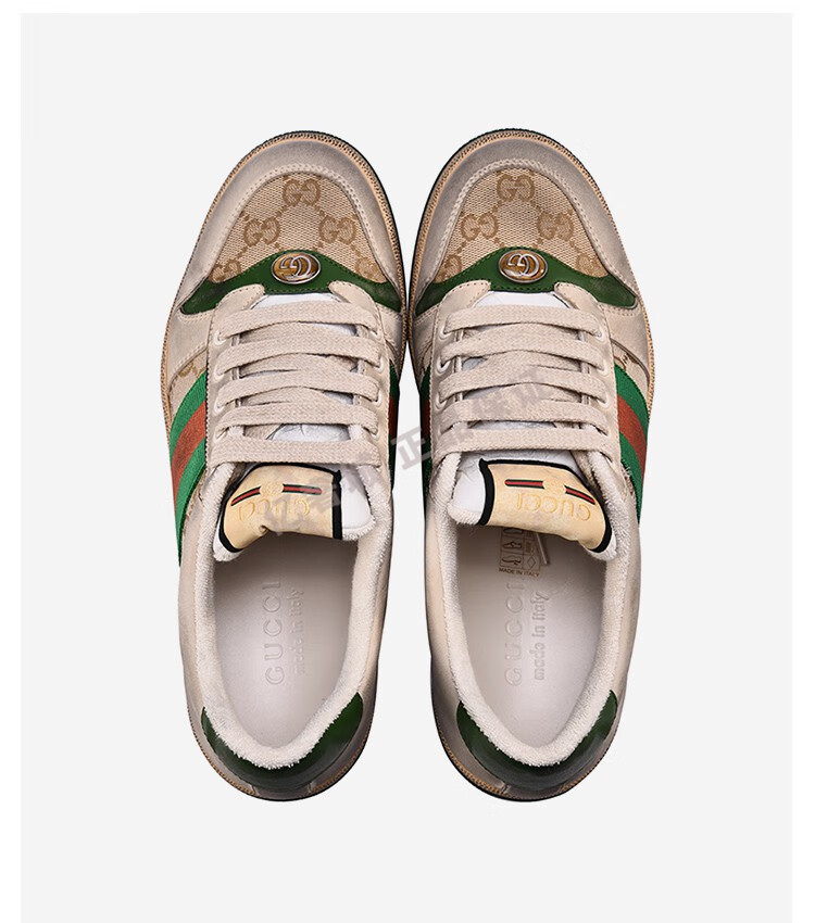 【鉴定后发】【z】古驰 gucci 男鞋 screener系列白色皮革做旧条纹