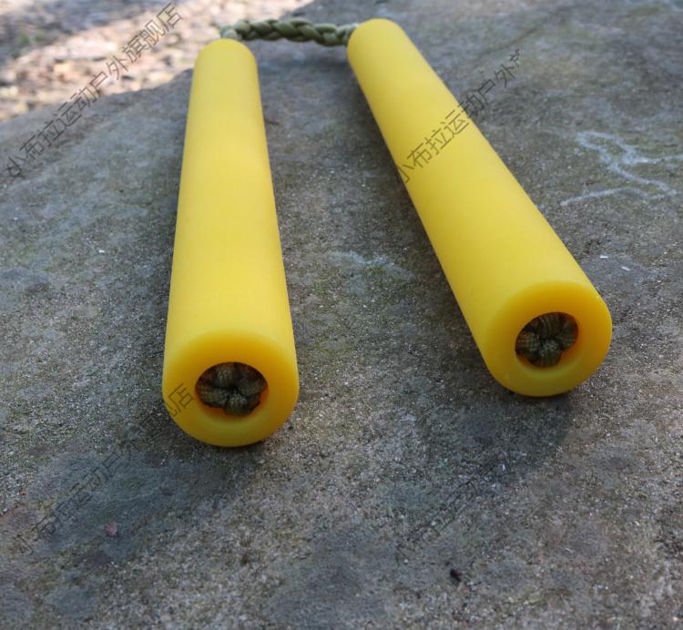 透明牛筋双节棍功力实战双节棍耐用训练棍尼龙车载防身双截棍 金黄