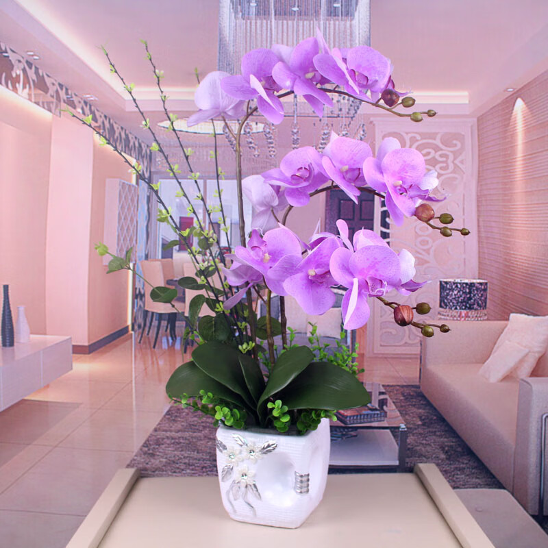 园艺pu手感仿真花蝴蝶兰套装客厅假花家居饰品装饰花餐桌摆放花艺过胶