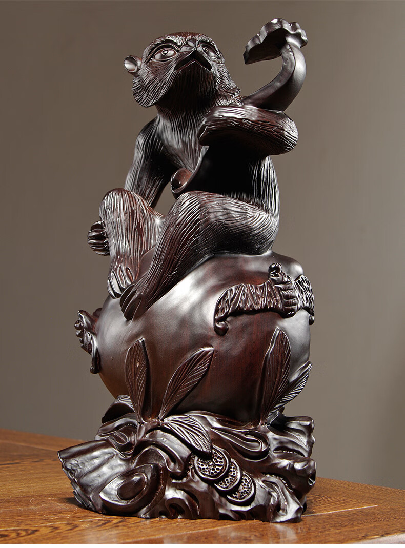 台兰仕木雕刻如意猴摆件动物十二生肖木质猴家居装饰红木工艺品送礼