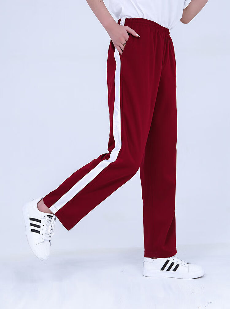 峰中雪秋季男女中学生校服裤子枣红色高中校裤两条杠高中校裤两道杠校