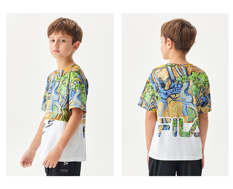 fila x 梵高博物馆斐乐童装儿童t恤2022夏季男中大童洋气短袖上衣舒适