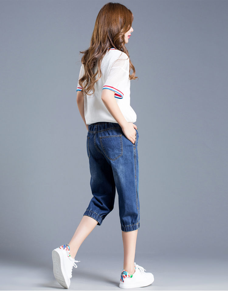 7分牛仔裤女夏2022新款哈伦裤薄款马裤七分裤宽松学生松紧腰7755浅色