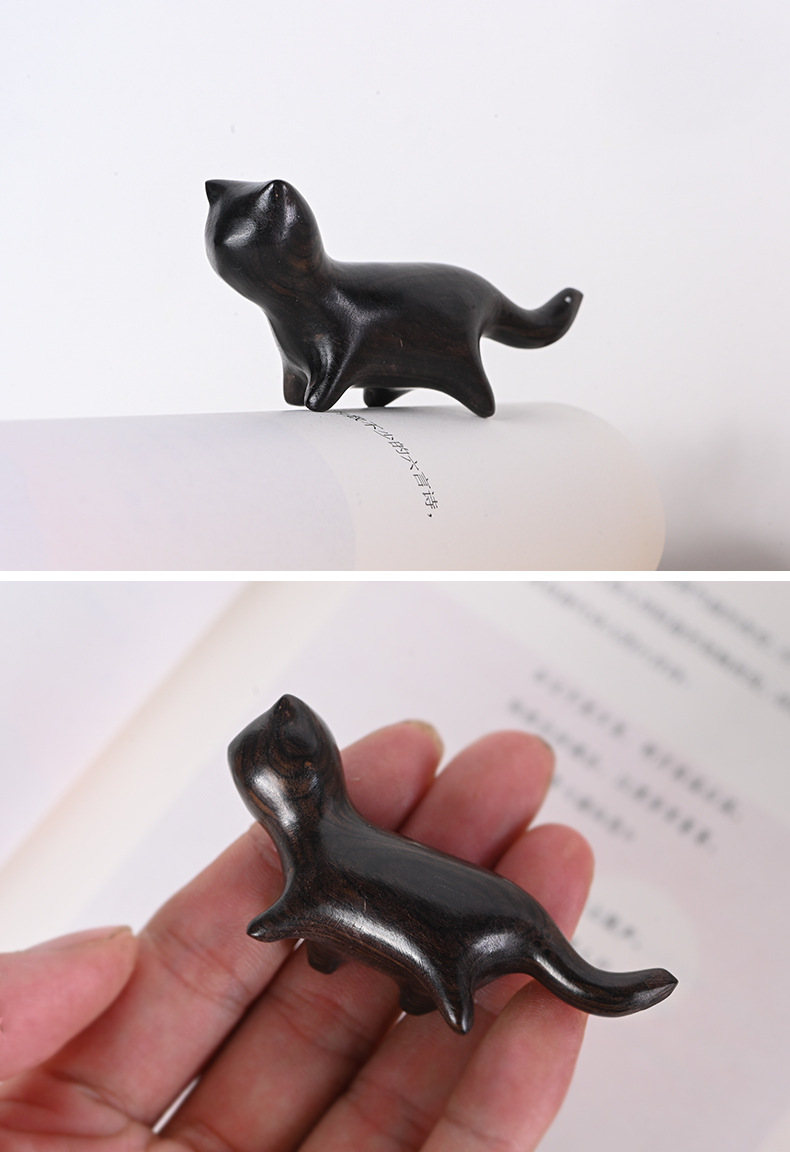 创意摆件檀木木雕散步猫可爱小猫摆件手刻小猫咪创意多福多财装饰猫