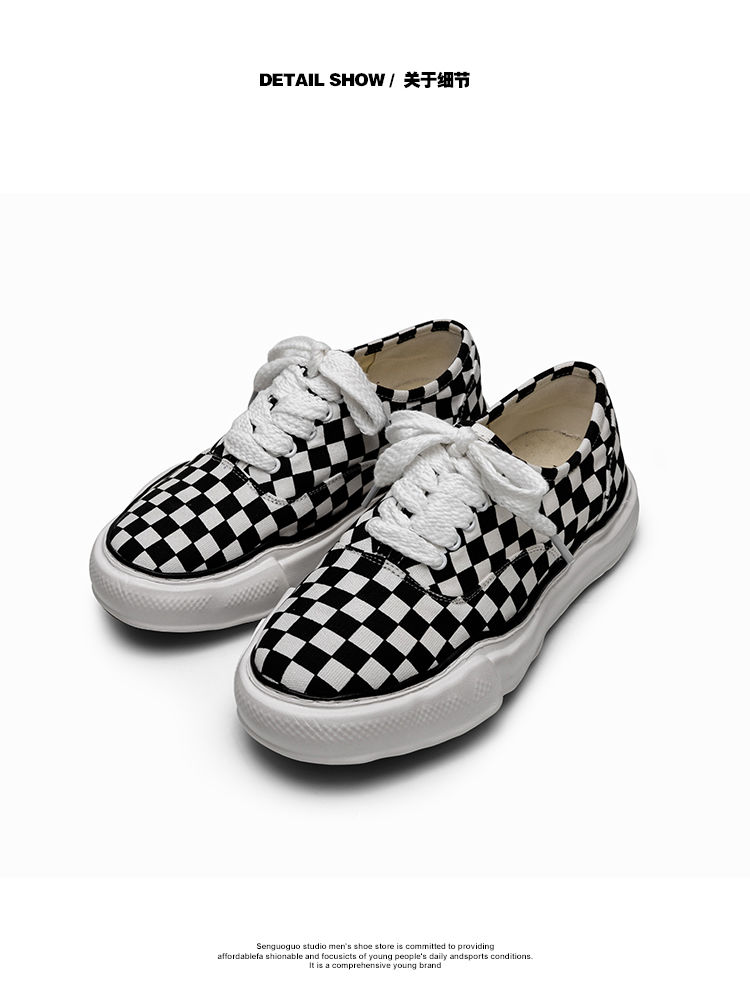 三帆布鞋男夏搭厚底经典黑白棋盘格子板鞋定制联名款黑白格子40