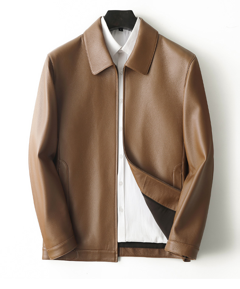 鹿皮男士真皮皮衣翻领短款休闲秋冬真皮夹克商务皮衣外套现货驼色165m