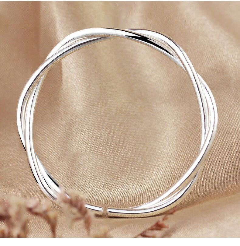 老凤凰银手镯女时尚怀古999足银手工麻花绞丝银镯子简约个性创意牵手