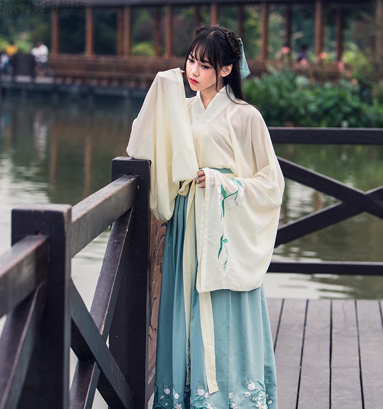 古装女汉服仙女服广袖对襟齐胸襦裙中国风学生仙气飘逸古风齐腰春樱秋