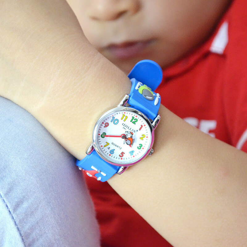 卡西欧儿童运动手表指针式蓝男孩男童38岁卡通可爱幼儿小汽车学生防水