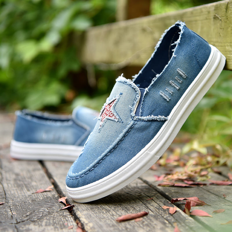 鞋子男鞋夏季透气牛仔帆布鞋一脚蹬懒人鞋牛筋底工作鞋百搭休闲鞋 b01