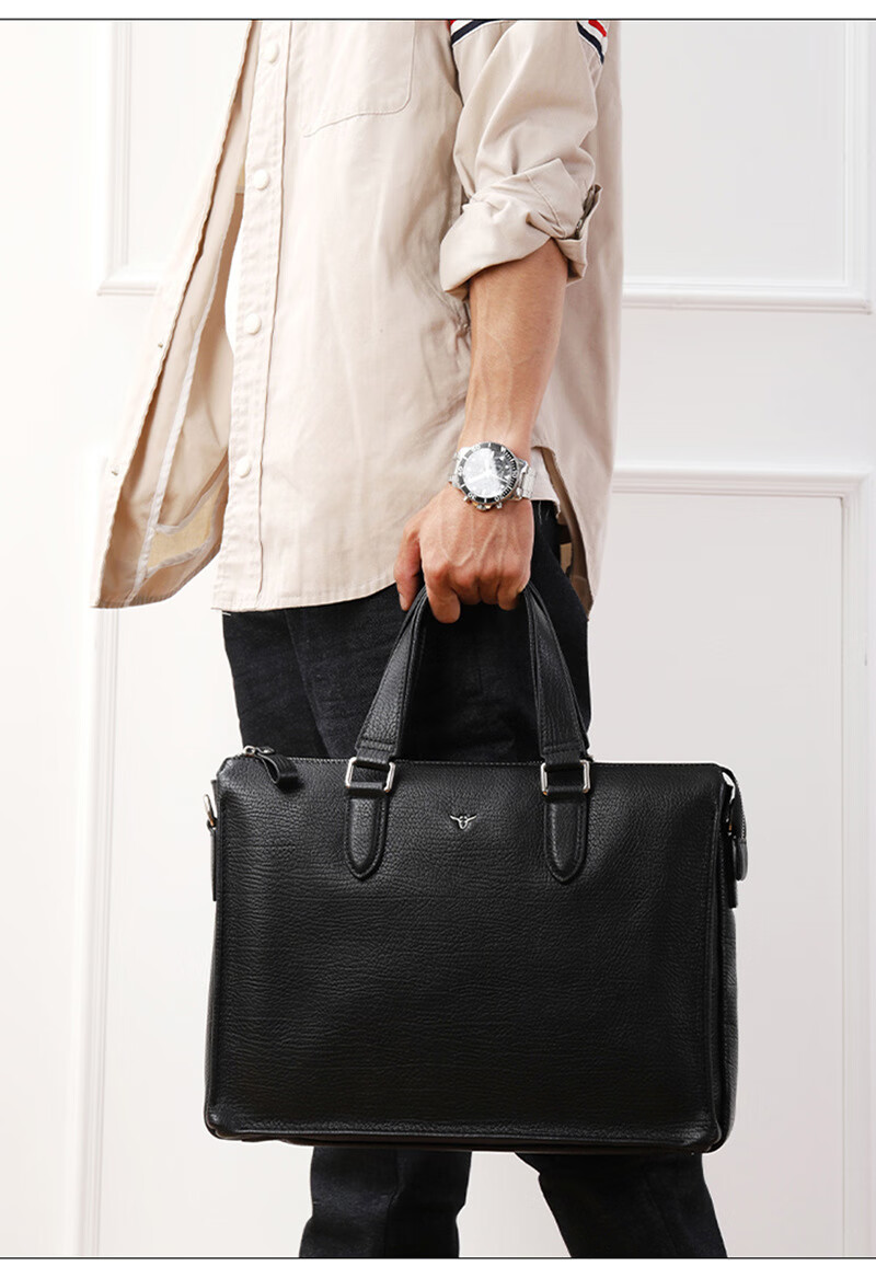 酷奇男包轻奢品牌男士公文包真皮休闲大容量办公电脑包头层牛皮商务