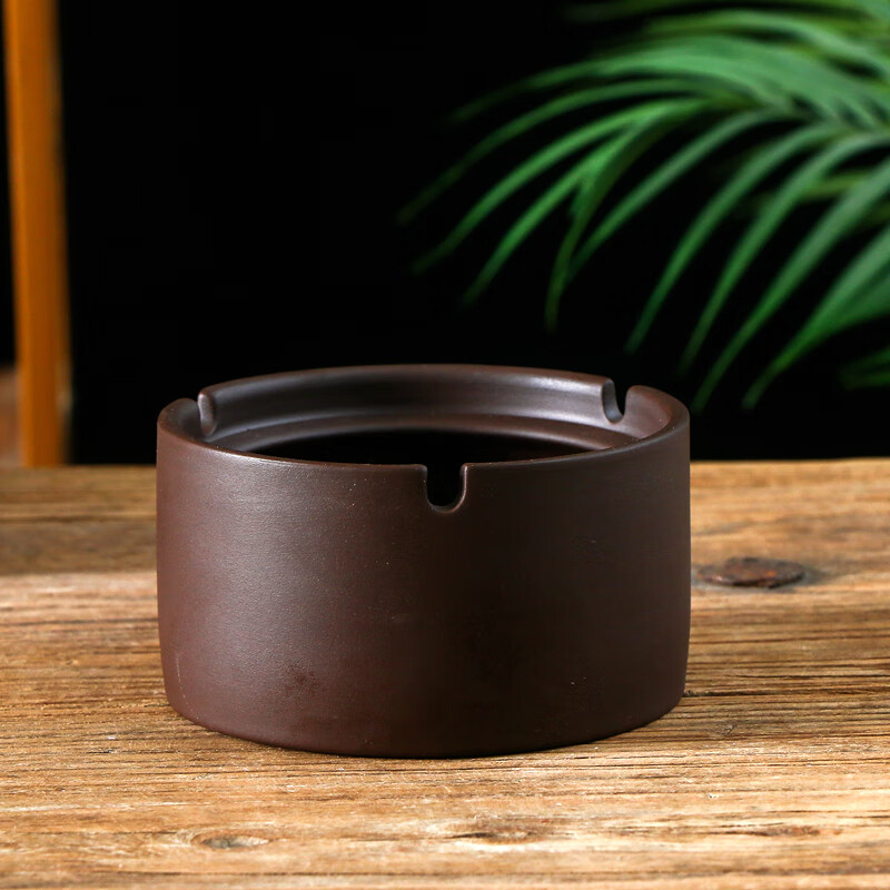 日本进口新中式紫砂烟灰缸大号 家用复古时尚欧式客厅办公室 轻奢防风