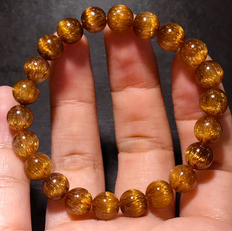 巴西天然铜发晶手链男女红铜发晶钛晶顺发猫眼石手串水晶板钛晶 红色