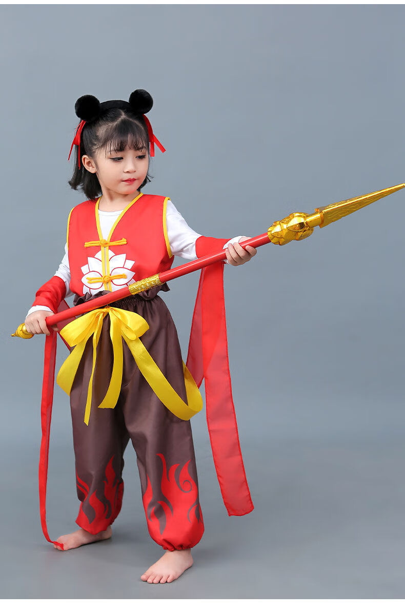 表演服哪咤衣服动漫同款全套cosplay哪吒长袖款带道具带白色打底衫150