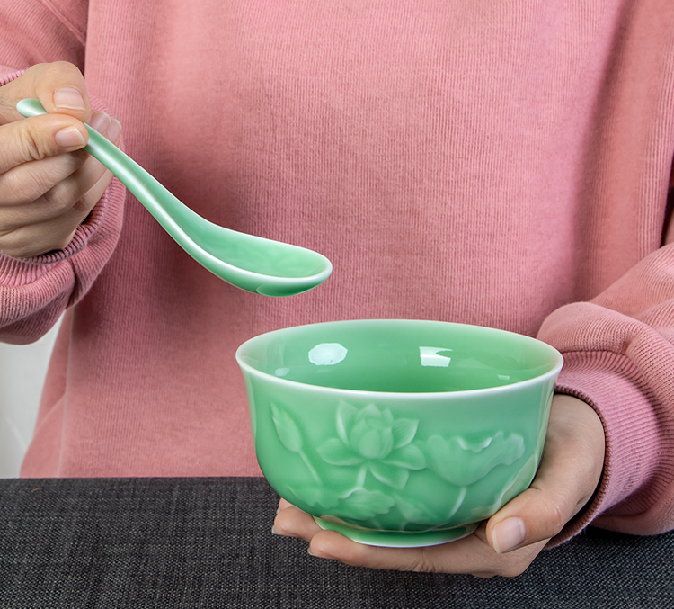 龙泉青瓷餐具家用米饭碗过年单个陶瓷碗5寸10个套装中式个性创意餐具