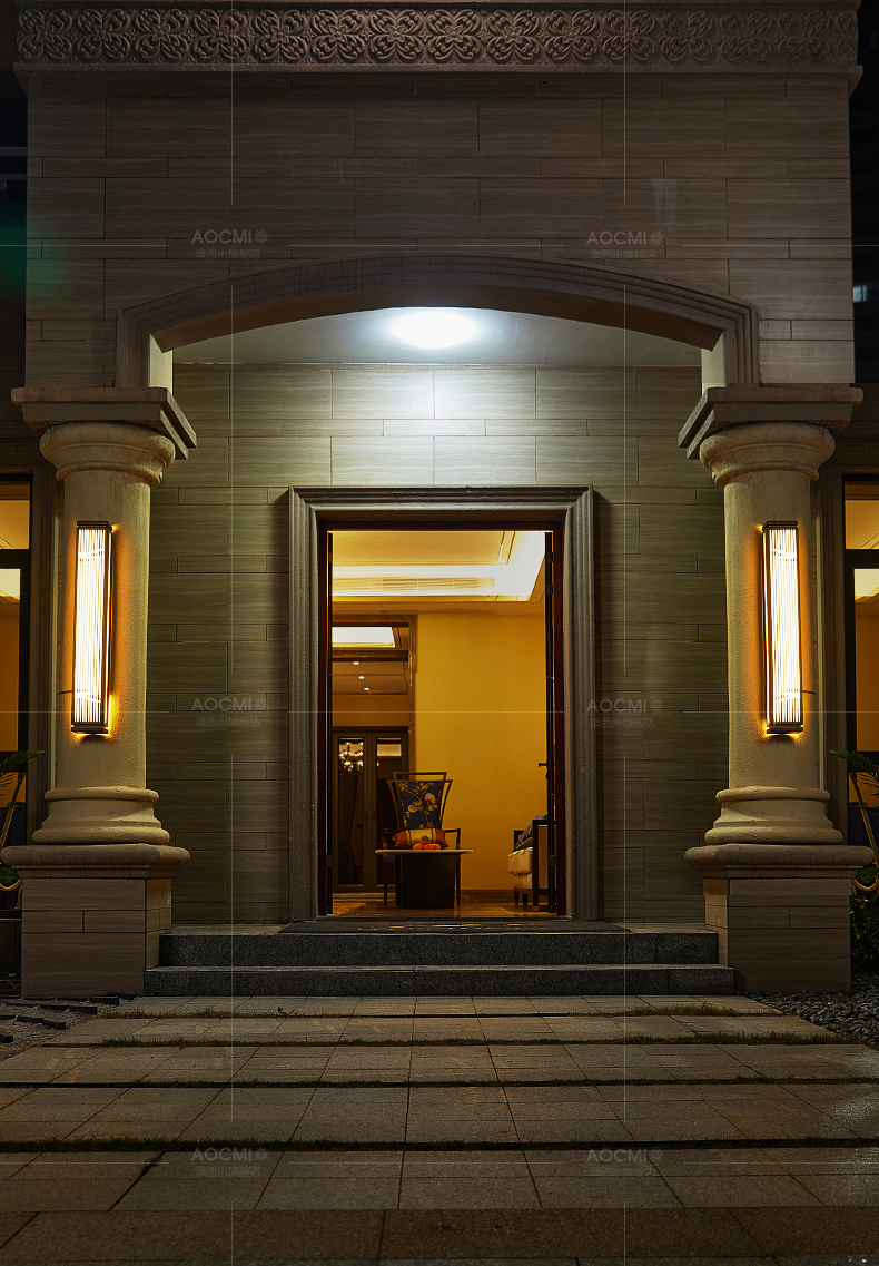 澳西米新中式户外壁灯仿云石别墅大门庭院入户墙灯不锈钢复古长条外墙