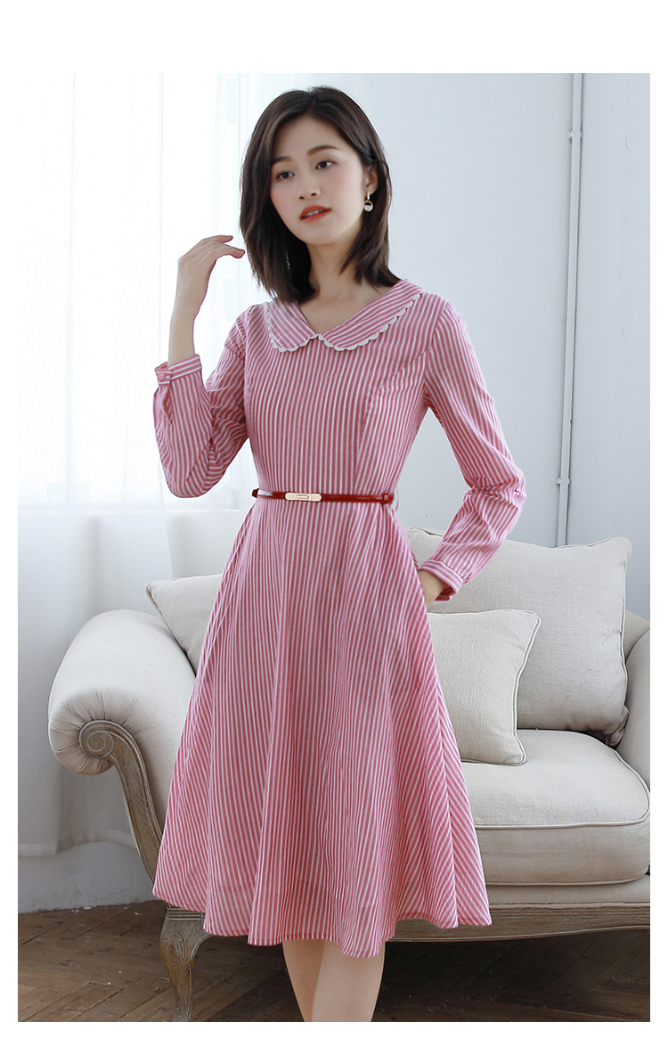 女装 连衣裙 勿忘花 勿忘花连衣裙女2020年新款春装粉色条纹修身显瘦