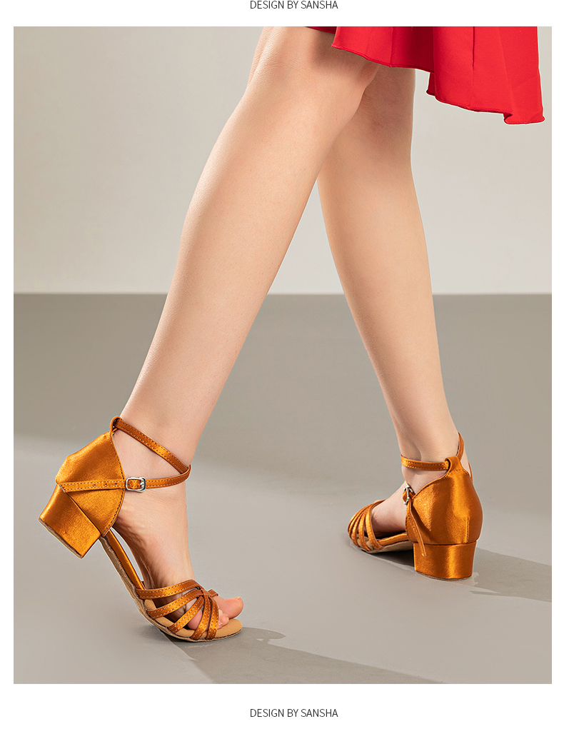 sansha 法国三沙儿童拉丁舞鞋交谊舞伦巴恰恰缎面低跟舞蹈鞋防滑耐磨