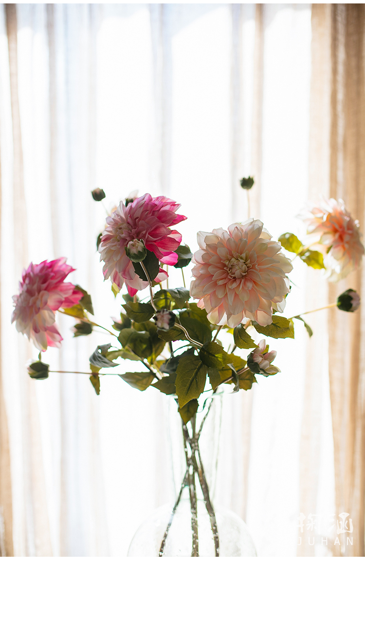 掬涵大泽大丽花仿真花摆件假花绢花客厅插花摆设装饰品樱色高75cm