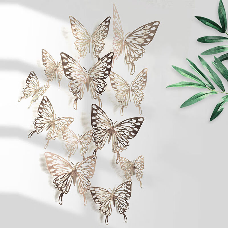 仿真蝴蝶蝴蝶装饰品3d立体仿金属质感镂空仿真蝴蝶客厅卧室冰箱贴立体