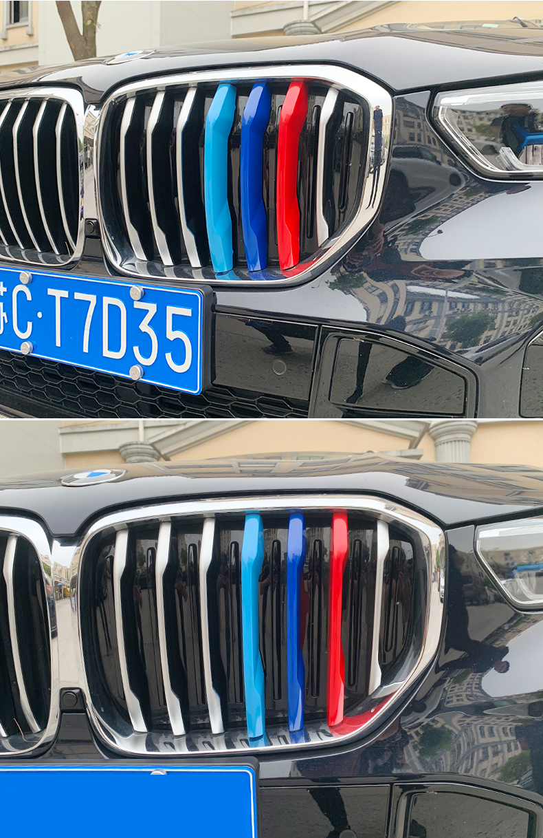 中网前脸格栅装饰三色条彩条 15-19款宝马x6【三色条卡扣款】【图片