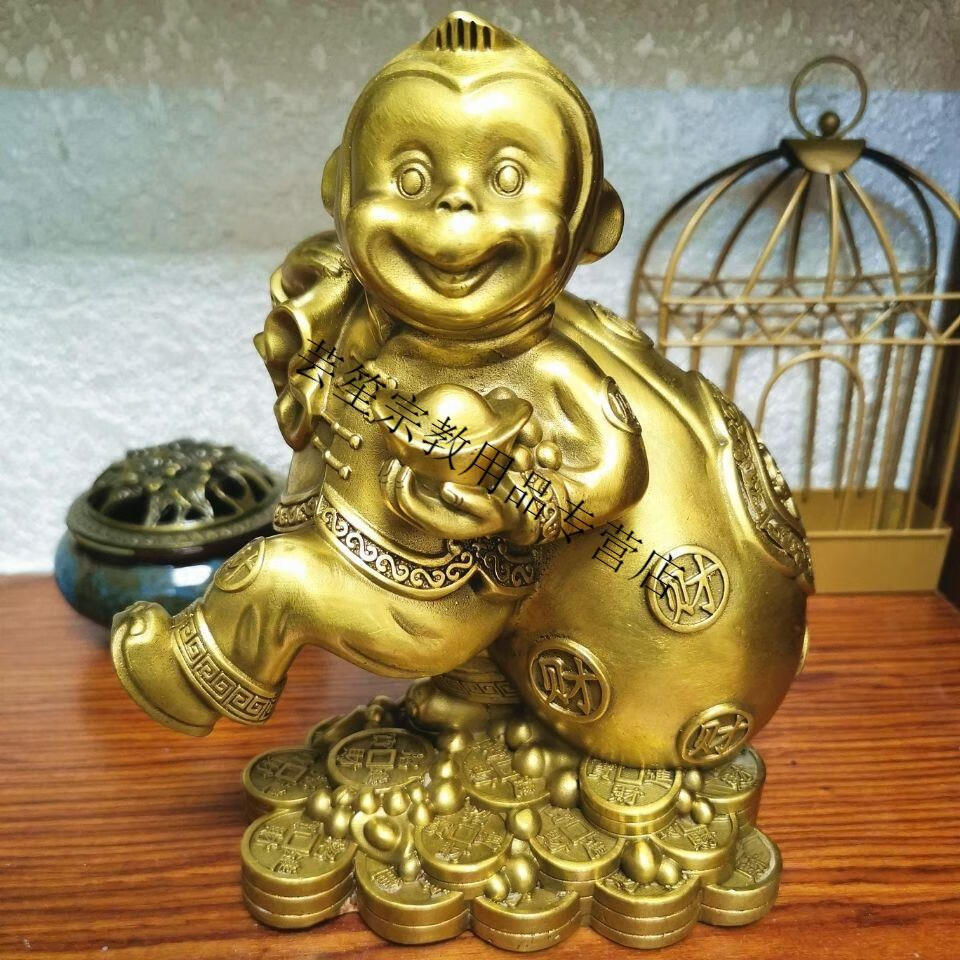 纯铜猴子摆件生肖申猴金猴家居猴摆设装饰工艺品 精工3寸布袋猴高9