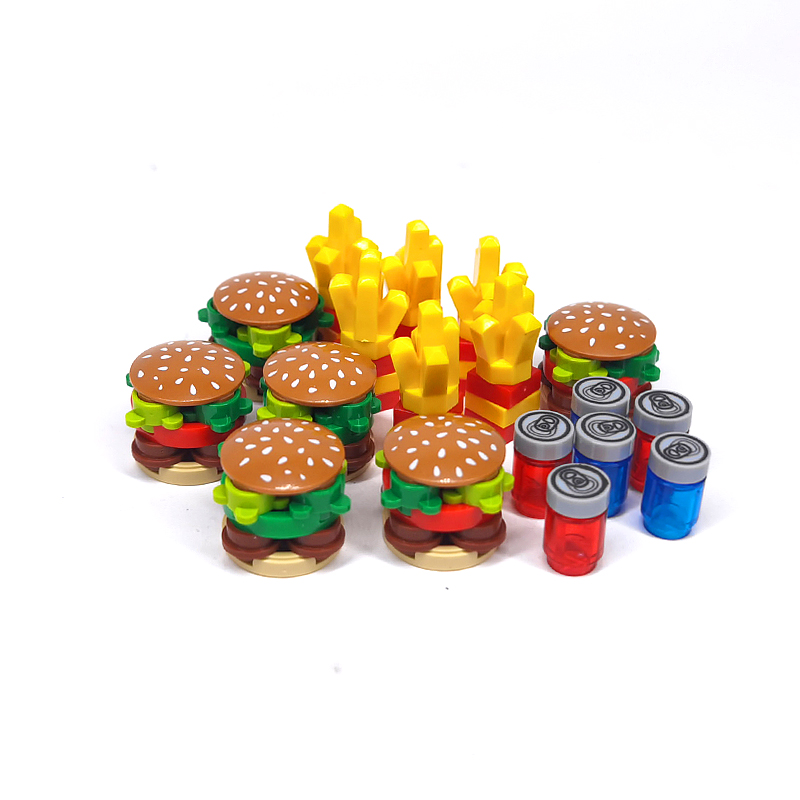 bgtqz小颗粒积木零配件军事积木mocmoc拼插露营快餐店食物汉堡包薯条