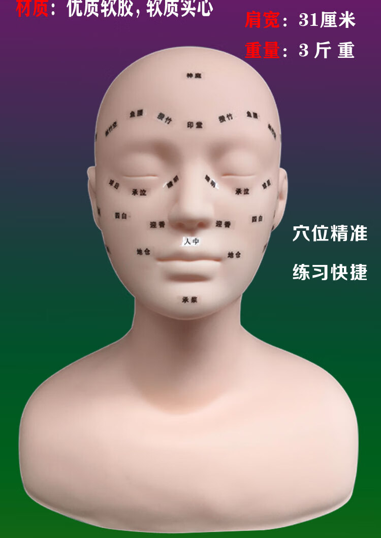 柏依诗头模练习按摩脸部女穴位假人头模软质光头模特头美容院专用模型