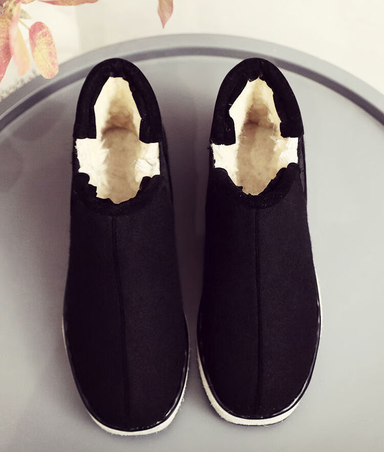 老头鞋冬季东北老式棉鞋 羊毛毡子鞋 中老年人保暖加厚 爸爸鞋 黑色.