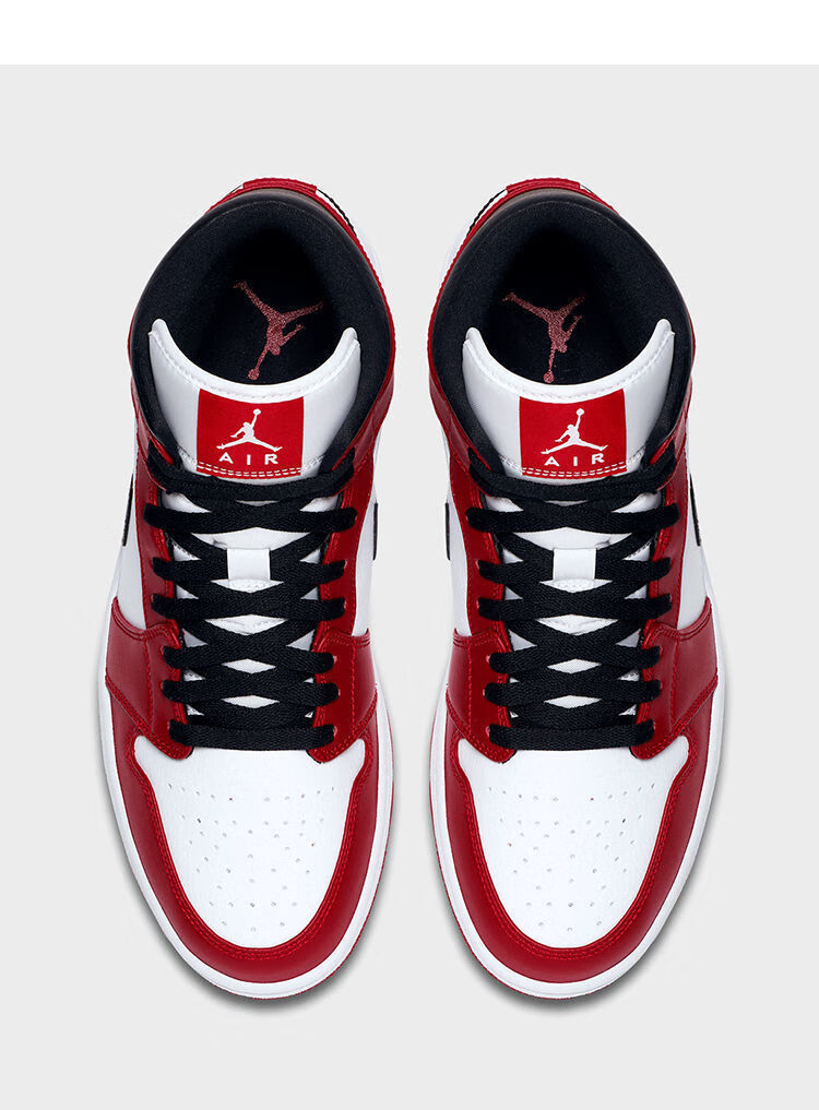 小芝加哥 中帮情侣篮球鞋 男女同款 554724-173 纯原 aj1 mid 白红 小