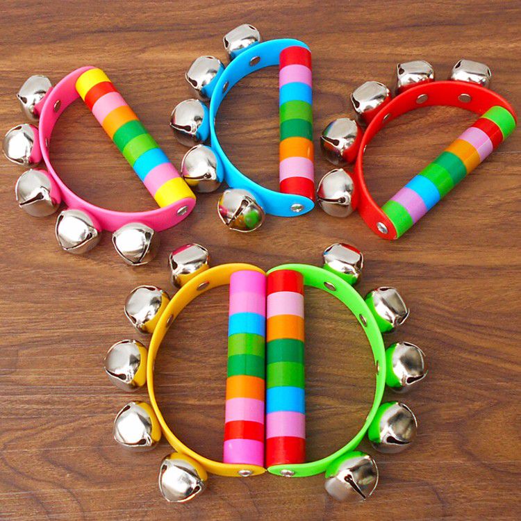 木制手摇铃婴幼儿音乐玩具半圆摇铃握铃皮铃奥尔夫舞蹈乐器红色摇铃