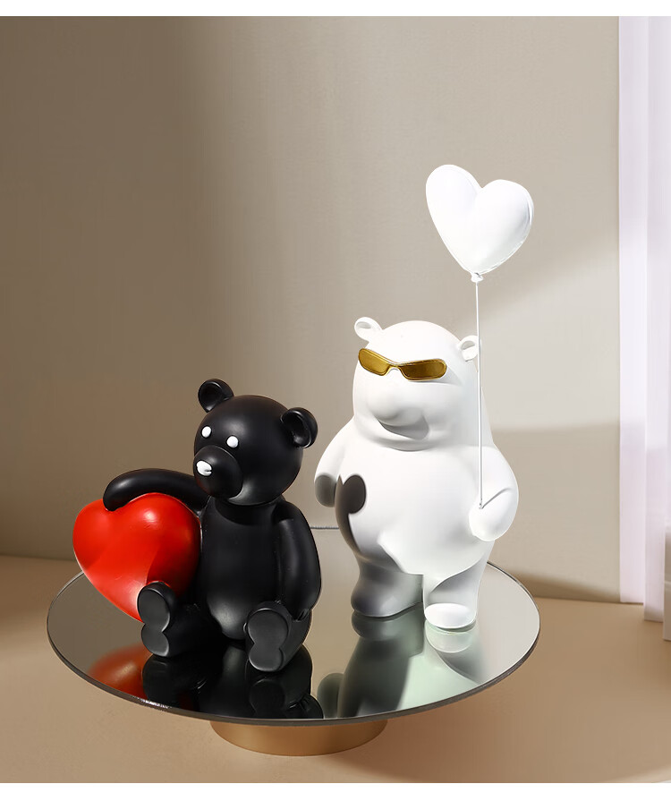 小熊桌面摆件客厅玄关装饰品送闺蜜生日新年礼物爱心熊抱气球熊瘦款银