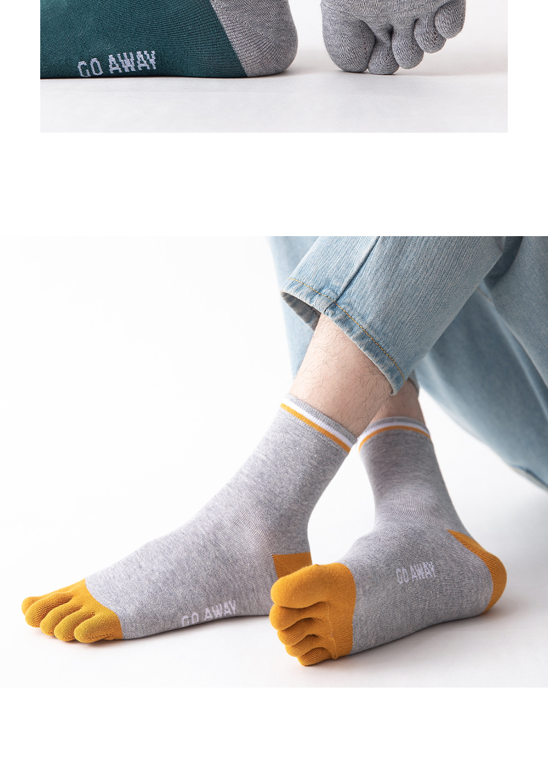 五指袜男棉质五指袜男士中筒棉质脚趾头防臭吸汗分指袜春秋季五趾分趾