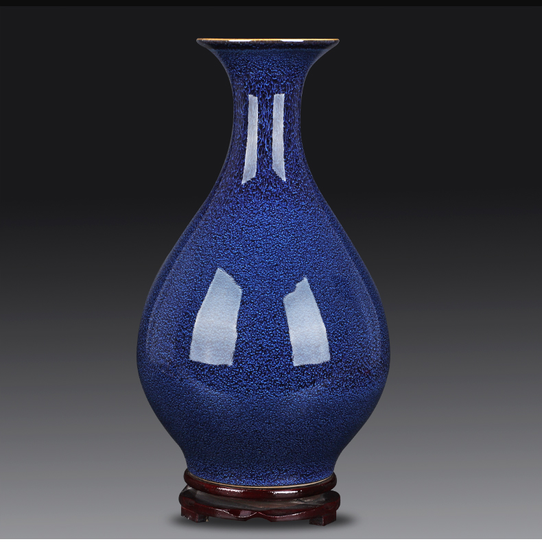 景德镇陶瓷花瓶摆件窑变蓝色瓷瓶创意瓷器客厅插花中式家居装饰品 窑