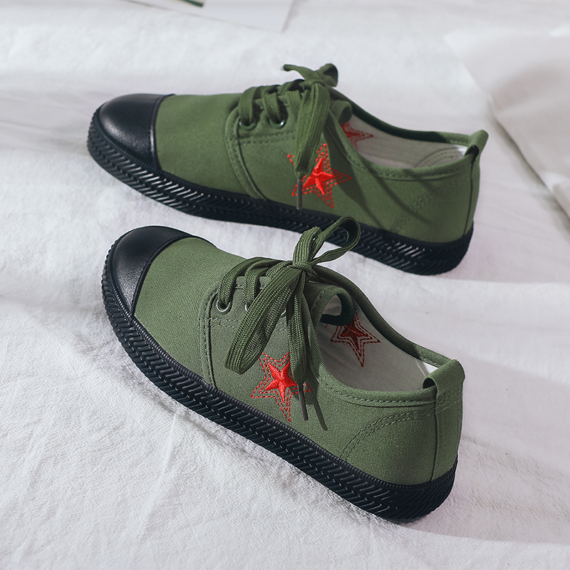 乔丹(中国)专卖解放鞋女单鞋四季百搭43大码女鞋复古五星绿色解放鞋